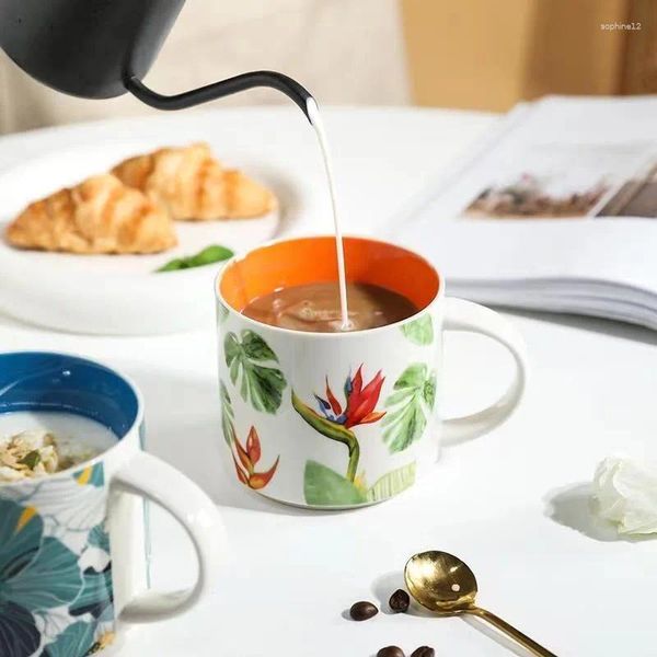 Tasses en céramique plante forestière domestique, tasses à café et à lait avec poignée, tasse à thé de l'après-midi, fleur, verres d'eau mignons