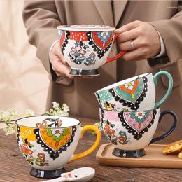 Tasses de ménage en céramique gaufrée peinte à la main, tasse de petit déjeuner, lait d'avoine, grande capacité, tasse à café colorée sous glaçure, cadeau