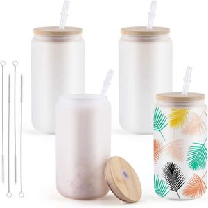 Mugs Htvront 4 Pack 16oz sublimatietumblers met bamboe deksel gemakkelijk te sublimeren tumbler spaties voor diy voor ijskaps koffiebekers cadeaus 240410