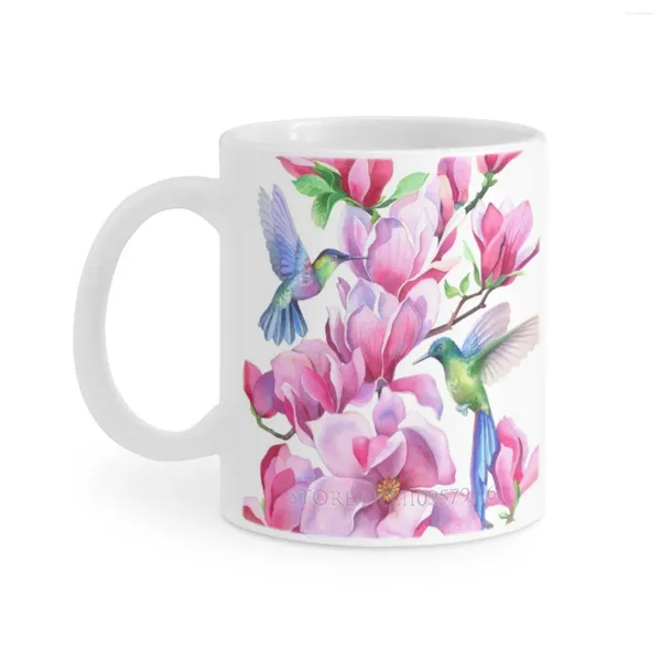 Tasses colibris dans Magnolia arbre tasse à café blanche tasse à thé au lait 11 Oz colibri aquarelle fleurs rose botanique