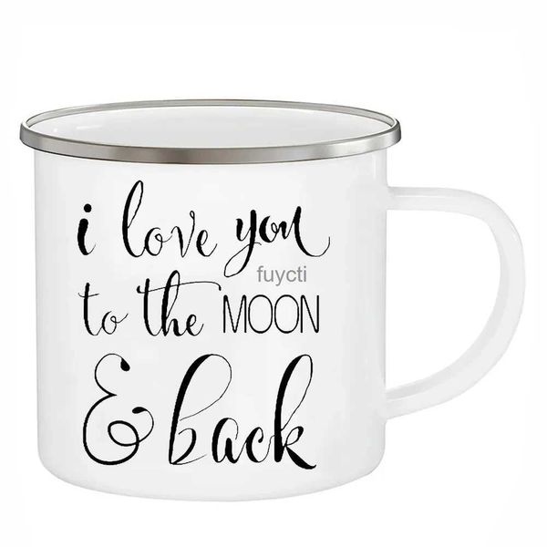 Tazas Te amo hasta la luna y la espalda Tazas Taza de café esmaltada Amante Regalos de San Valentín Tazas para parejas Esposa Marido Novio Novia YQ240109