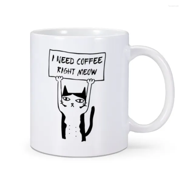 Tasses J'ai besoin de café droit Meow tasse en céramique maison thé lait tasse chat amant ami anniversaire noël mignon cadeau café Drinkware