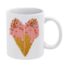 Tazas Helado Heart Heart Pattern Paño blanco 11 oz Café de cerámica divertida/té/cacao Regalo único Icecream Love H