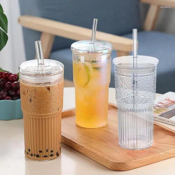 Tasses verres de café glacé tasse de tumbl-er avec couvercle et pailles à vide transparent bouteilles scellées isolées smoothie réutilisable pour jus