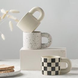 Tazas INS 300ML Taza de café de cerámica Desayuno creativo Avena Leche Té Taza de agua con asa grande Regalo Cocina Restaurante Vasos Set