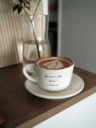 Кружки Ins France Style Кофейный сервиз Art Letters Pattern Design Чашка для чая с блюдцем 220 мл Корейский 231121