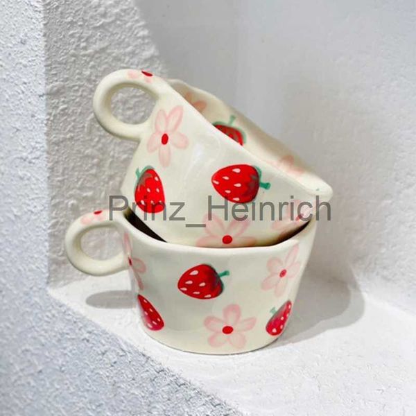 Tazas Ins Pintado a mano Taza de fresa Handpinch Ceramic Sakura Cup Cute Little Flower Espresso Coffee Milk Cups Regalo para niños niñas J230627