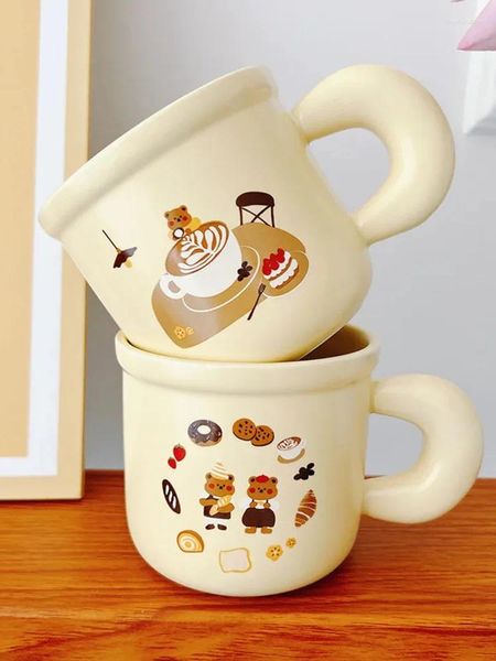 Tazas INS Leche Hoo Oso Pan Taza linda de dibujos animados Taza de cerámica Desayuno Mango gordo Regalo de agua