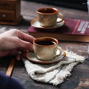 Mugs Ins Style European Ceramic Coffee Cup Concentration Mini Italiaans en Saucer Set Macaron Multi-Colour eenvoudig