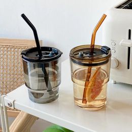 Tasses INS Tasse en verre de voyage tasse à café transparente avec couvercle d'étanchéité en paille portable jus de lait thé boisson en plein air 350 ml/450 ml