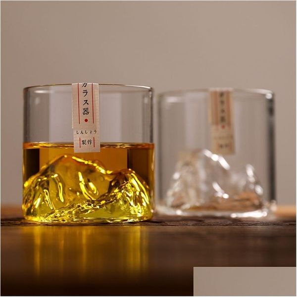 Tasses Japon 3D Mountain Whisky Glass Glacier Old Fashioned Whisky Rock Verres Whiskyglass Boîte-cadeau en bois Vodka Cup Wine Tumbler 220 Dhevu