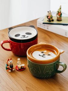 Mokken Japanse Cartoon Chai Hond Panda Keramische Beker Met Deksel Paar Ontbijt Hoge Schoonheid Mok Leuke Melk