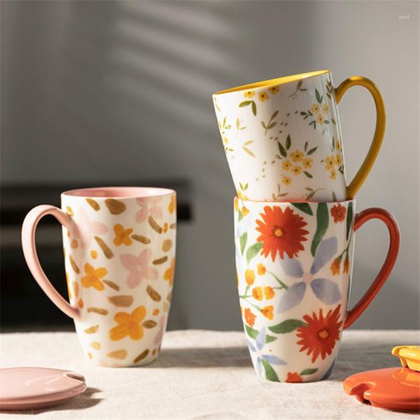 Tasses Tasse à café en céramique japonaise porcelaine grande capacité ménage Couple petit déjeuner lait créatif bureau jus tasse à thé avec couvercle