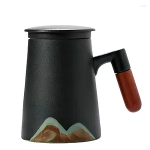 Tasses tasse en céramique japonaise tasse à thé avec couvercle et infuseur tasses à café Vintage Original petit déjeuner manche en bois cadeaux personnalisés