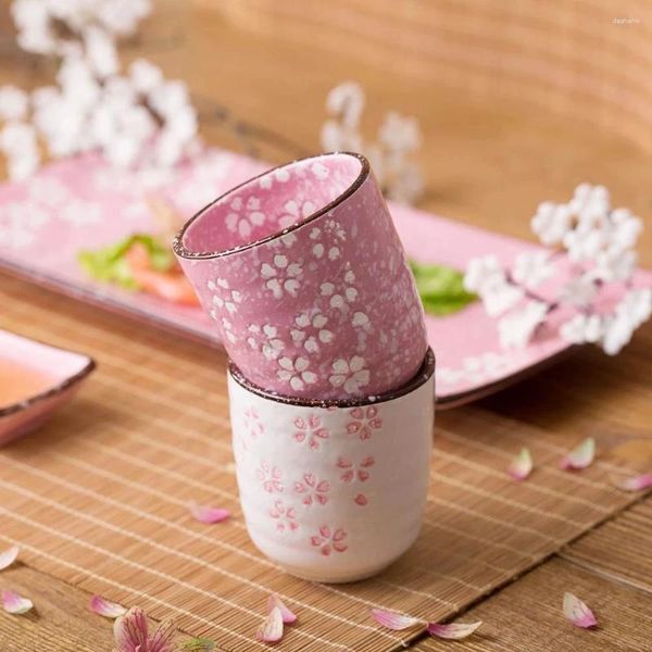Tazas Taza de cerámica de flor de cerezo japonesa Hermoso té Café Hogar Porcelana portátil Tazas de espresso instantáneas Par