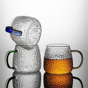 Tasses à main japonais en verre martelé eau tasse ménage ménage vert bière de bière