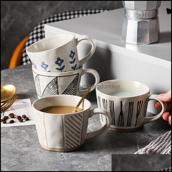 Tazas japonesas Retro y tazas pintadas a mano Y taza de café de cerámica desayuno bebida té leche taza de agua Oficina Drinkware Home Drop Delive Dhsuv