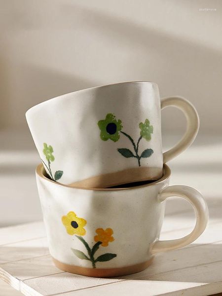 Tazas Taza de café de cerámica áspera retro japonesa Taza de agua para el hogar para el desayuno de cerámica pintada a mano 300 ml