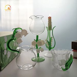 Tasses Style japonais 3D muguet tasse d'eau maison haute borosilicium créatif décontracté haute jambe tasse à thé bougeoir à la main 231114