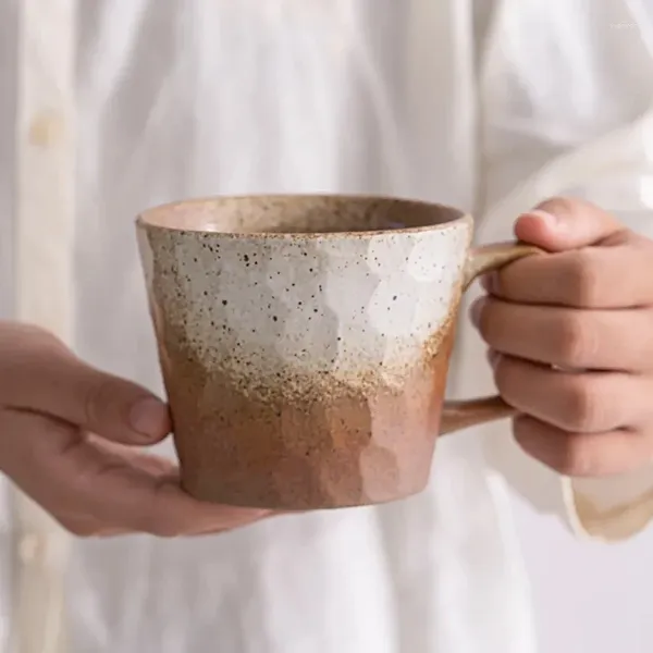 Tasses de style japonais, tasse de poterie brute coupée à la main, tasse de lait, four rétro en céramique, café instantané fait à la main