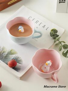 Tasses Style japonais frais créatif tasse à café en trois dimensions mignon canard en céramique rose fille coeur petit déjeuner lait