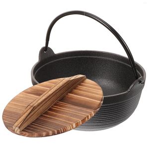 Tasses en fer de style japonais, pot de service, cuisine, camping suspendu avec couvercle en bois