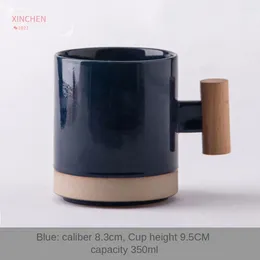 Tasses à style japonais simple céramique tasse avec manche en bois tasse à la maison couple couple café stoare lait cn (origine)