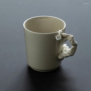 Tasses de style japonais Plum gris gris fait à la main créative vintage en céramique tasse de thé à thé de tasse grande capacité