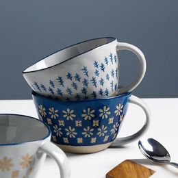 Tasses Tasse en céramique Vintage japonaise poignée tasse pour petit déjeuner lait avoine café résistant à la chaleur bureau maison Drinkware outil 231013