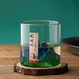 Tasses Tasse en verre de whisky japonais 3D, tasse de Glacier d'eau de montagne, Vodka vin Fuji illustration bouteille cadeau verres 231010