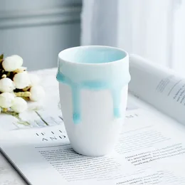 Tazas Jingdezhen Taza de esmalte de flujo de cerámica Taza de té de café de porcelana hecha a mano Jugo de agua blanca Desayuno Beber Oficina del hogar