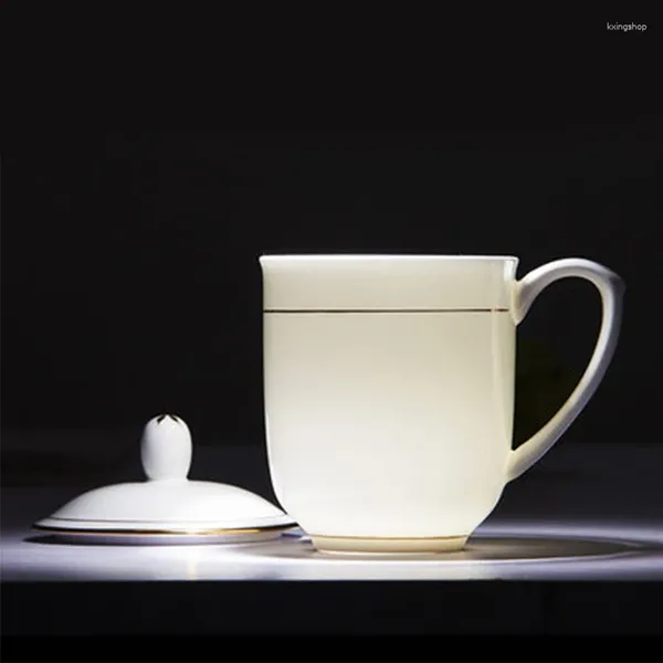 Tazas Jingdezhen Taza de té de cerámica con tapa con montura dorada con montura de oro sencilla de porcelana de la oficina de la oficina de la oficina de la oficina