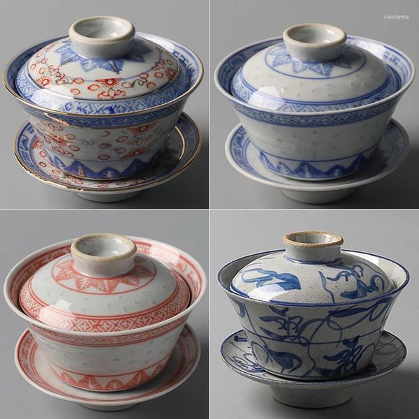 Tasses jingdezhen top dix porcelaine usine vieille ensemble de thé classique bleu et blanc exquis ajouter un bol de couverture de couleur