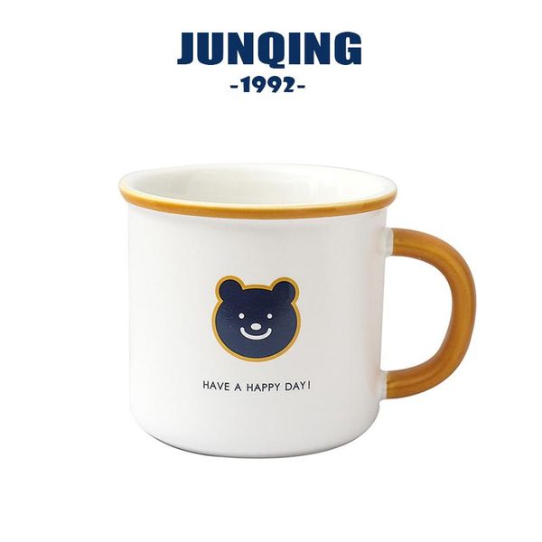 JUNQIING 320 ml dessin animé ours tasse en céramique mignon baril droit avec poignée tasses à café tasse de noël ustensiles de cuisine