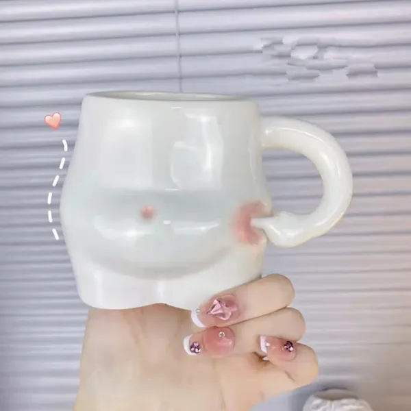 Tazas Taza de cerámica Kawaii, taza de café bonita, tazas de agua para té de la leche, pellizco creativo, regalo de vientre gordo, porcelana para beber cumpleaños