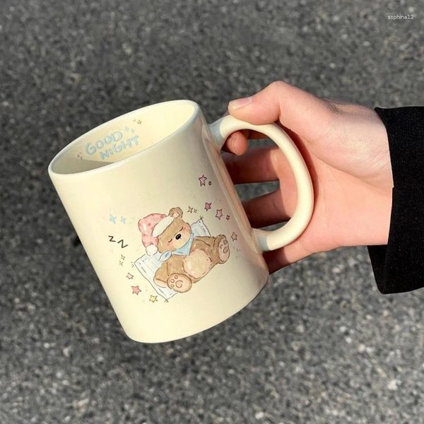 Tazas Taza de café con leche Kawaii Ins, lindo oso de buenas noches, vasos para beber de oficina de dibujos animados de cerámica, taza de té de la tarde, regalo de cumpleaños