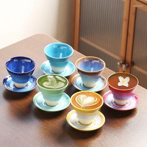 Tasses qui changent le four dessin glaçage fluide poterie rétro à café rétro tasses en céramique lattes fleur et soucoupes