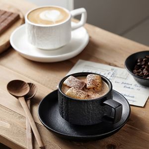 Tasses KINGLANG ensemble de café nordique tasse à café et soucoupe en céramique créative ensemble simple noir blanc givré restaurant à domicile 230825