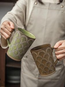 Tasses de cuisine en céramique japonaise, grande capacité, tasse d'eau domestique, Design artistique, sens, Style Pastoral, poignée de verres