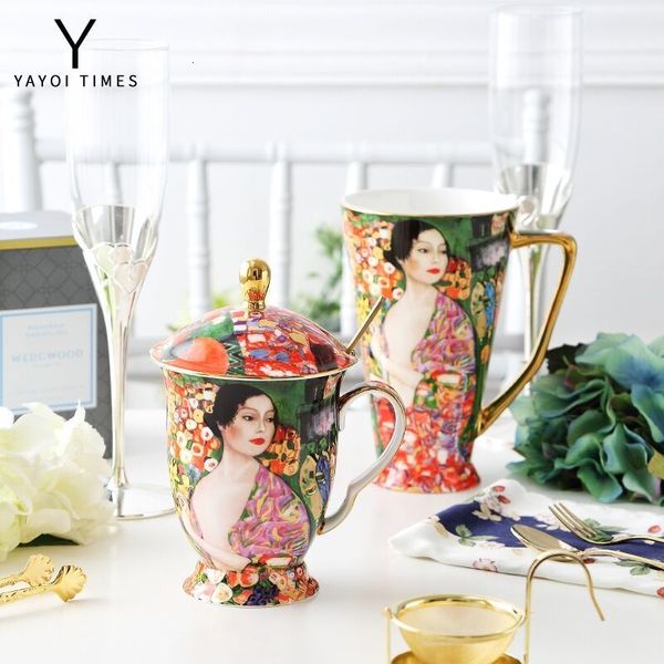 Tasses Klimt Geisha Porcelian Coffee tasses Gustav Klimt Bone China Tea tasse de mariage cadeaux d'anniversaire de bureau Drinkware Drincation Home Decoration 230812