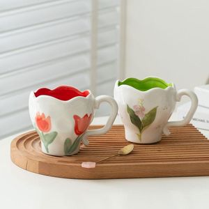 Tasses coréennes peintes à la main Convallaria Majalis tulipe tasses en céramique faites à la main Unique café thé lait tasse tasse cadeau pour maman amis elle