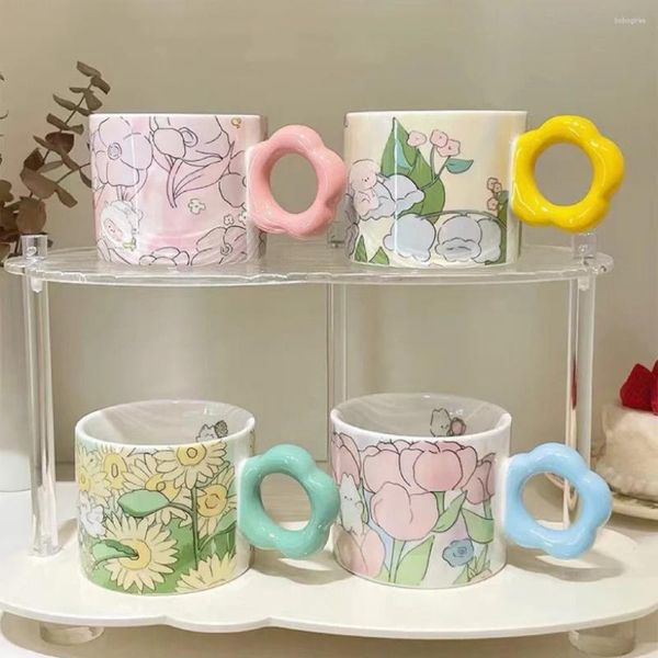 Tazas coreanas altas belleza niña encantadora tulipanes tazones tazas de flores tazas de cerámica té creativo de té creativo