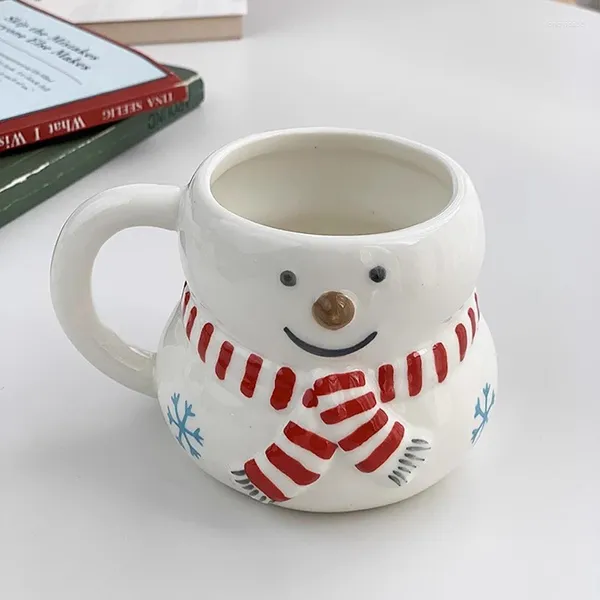 Tasses coréennes Ins tasse en céramique Kawaii écharpe rouge Chubby bonhomme de neige lait tasse à café mignon flocon de neige blanc après-midi thé cadeau d'anniversaire