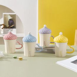 Tasses coréennes simples et créatives, en forme de crème glacée, couleur bonbon, tasse en céramique avec couvercle, cuillère, couple, boisson, café, cadeau de vacances