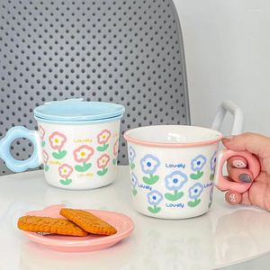 Tasses de style coréen high beauté tasse en céramique avec couvercle de fleur de ménage de fleur