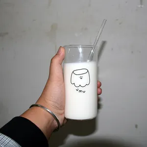 Tasses en verre de lait de Style coréen, tasse à café résistante à la chaleur de 400ml, jus de boisson froide, petit déjeuner avec paille pour la cuisine à domicile