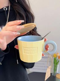 Mugs Korean Style VerticaVl Stripe Colored Glaze Mug Simple Design Creative Coffee Cup Brief Household Breakfast Milk Cups