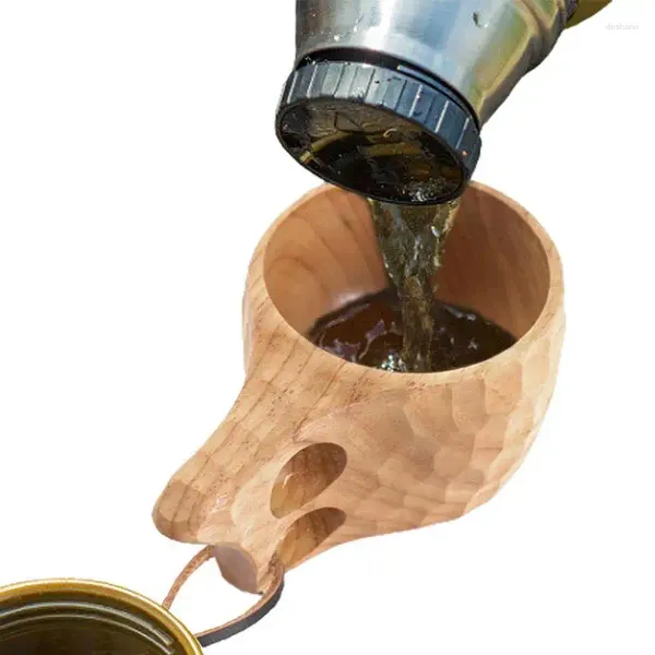 Tazas Kuksa Copa de madera Portable Taza Jugo Beber Beber a mano con traje de cordón de cuero