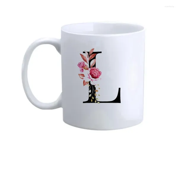 Tazas L-Letter Taza de flores Office Propietario Coffee Coffee's Cafet Caper Ceramic White Ceramic de agradecimiento logotipo personalizable