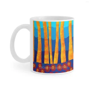 Mokken Lake Side White Coffee Cup Melkthee Mok 11 oz Samenvatting Natuurbomen Wood Avond Lakeside Blue